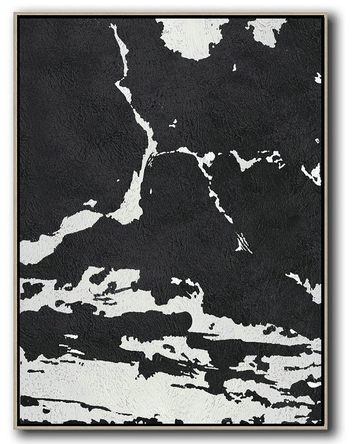 Large Modern Abstract Painting,Black And White Minimalist Painting On Canvas - Large Abstract Wall Art